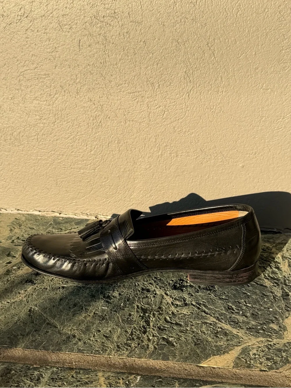Florsheim Black Leather Tassel Kiltie Loafers